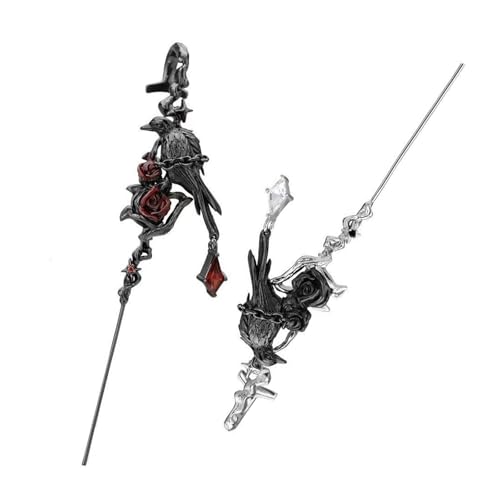 Einzigartige Tierpiercing Clip Ohrringlegierung Rose Und Krähe Ohrstifte Alternative Stile Accessoires Dunkel Fashion Schmuck Nervös Mode Ohrschmuck Schmuck von Geavonyg