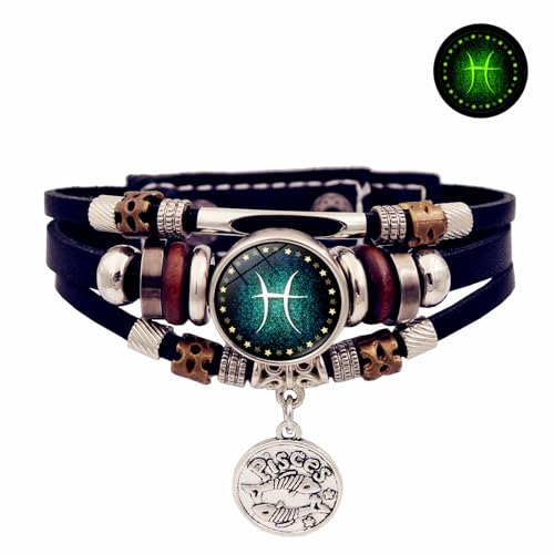 Geavonyg 12 Sternbilder Mehrschichtiger Handchain Zodiacs Armband Künstliche Leder Unisex Accessoire Für Tägliche Wear Night Zodiacs Mode Schmuck von Geavonyg