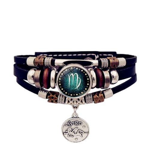 Geavonyg 12 Sternbilder Mehrschichtiger Handchain Zodiacs Armband Künstliche Leder Unisex Accessoire Für Tägliche Wear Night Zodiacs Mode Schmuck von Geavonyg