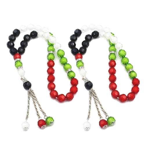 Geavonyg 2/4pcs Tasbih Handarmbänder Religiöses Gebet Perlen Armband Rosenkranz Schmuck Palästina Fahnen Farben Acrylgebetsperlen Einstellbare Größe Religions Accessoires von Geavonyg