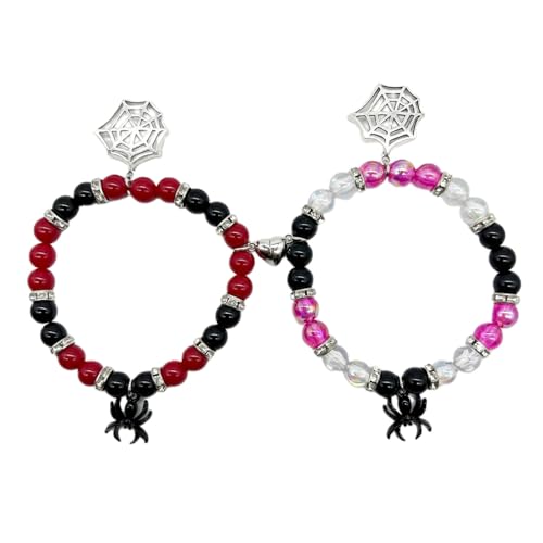Geavonyg 2pcs Halloween Spiders Armbänder Für Frauen Männer Magnetische Herzpaare Persönlichkeit Armreifen Liebhaber Festliches Schmuck Accessoire Perlen Armband von Geavonyg