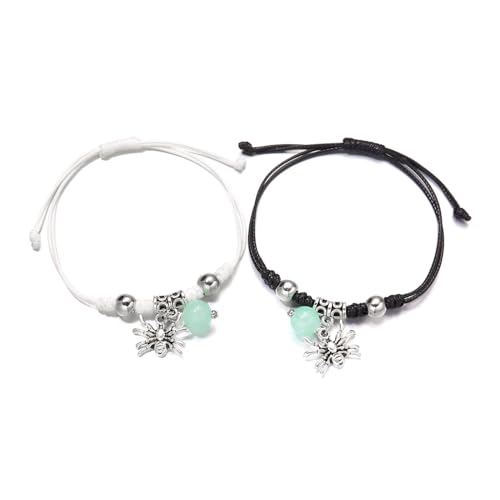 Geavonyg 2pcs Halloween Spiders Charme Armbänder Paar Schmuck Fashioin Handgewebes Armband Einfaches Armband Einstellbarer Armreifen Einzigartige Paar Armbänder Schmuck Für Frauen Und Männer von Geavonyg