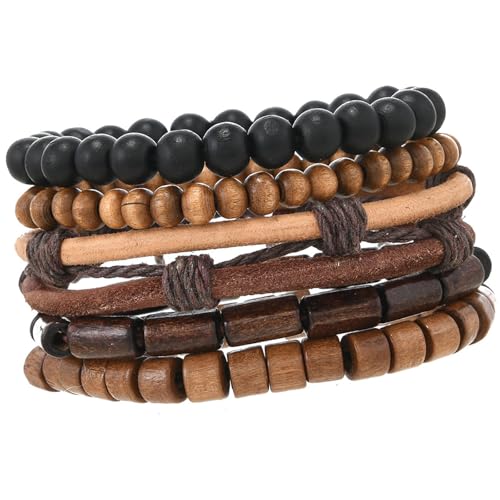 Geavonyg 5pcs Retro Charme Elastic Stretch Armband Kokosnussschale Holzperlen Armband Multilayer Verstellbares Handgefertigtes Schmuck Kokosnussschale Mehrstrangarmband von Geavonyg