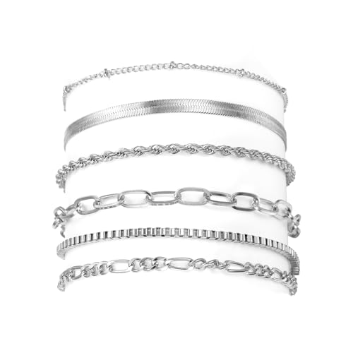 Geavonyg 6pcs Trendy Goldschichten Armbänder Für Frauen 14k Real Gold Plattiert Bequem Und Tragbares Schmuck Statement Outfits Kubanische Verknüpfungskette Armband von Geavonyg