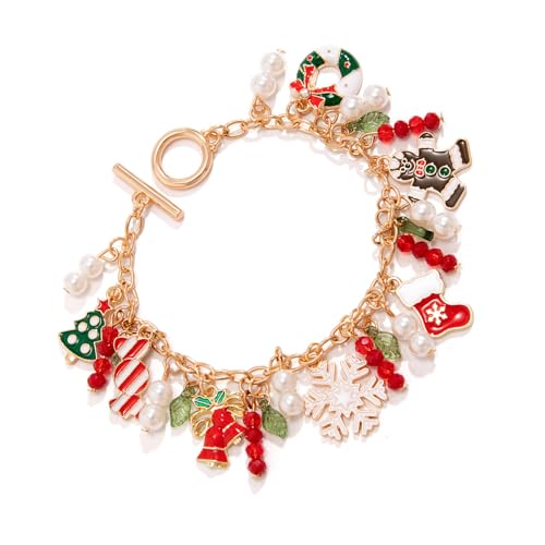 Geavonyg Delicate Weihnachtsmotivarmbänder Mit Dehnbaren Perlen Und Eleganten Urlaubsmotiven Für Frauen Party Accessoires Multi Farb Armband von Geavonyg