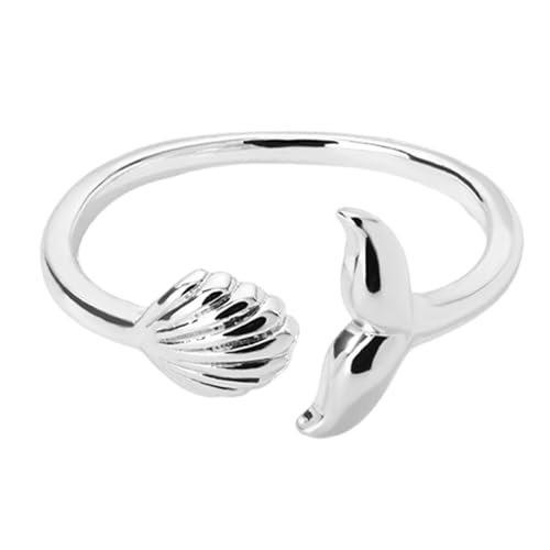 Geavonyg Elegante Fingerringe Wale Heck Partyzubehör Hochzeiten Metall Textur Bequeme Kleidung Für Freizeit Outfit Wal Schwanz Verstellbar von Geavonyg