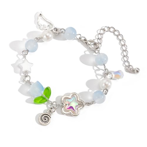 Geavonyg Elegante Quasten Blumenarmband Kunstperlen Perlen Handchain Bequeme Verschleiß Armband Accessoire Für Frauen Und Mädchen Freizeitparty Armband von Geavonyg