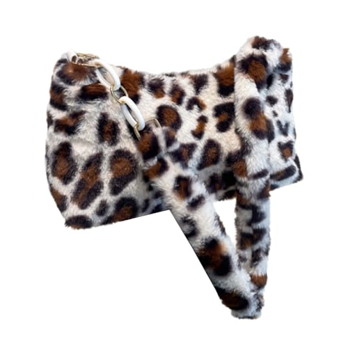 Geavonyg Frauen Datierungsbeutel Leoparden Druck Schulter Top Plüsch Achsel Autumn Winter Handtasche Geldbeutel Unterarm Frauen Winter Achsel von Geavonyg