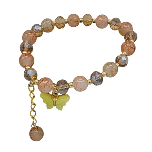 Geavonyg Handgefertigtes Farbenfrohes Kristallperlen Armband Schmetterling Anhänger Perlen Handchain Stylish Elastic Seil Wristchain Accessoires Trendy Armband Ankleidung von Geavonyg