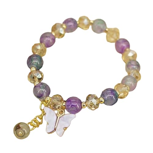 Geavonyg Handgefertigtes Farbenfrohes Kristallperlen Armband Schmetterling Anhänger Perlen Handchain Stylish Elastic Seil Wristchain Accessoires Trendy Armband Ankleidung von Geavonyg