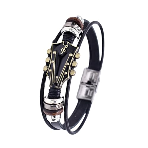 Geavonyg Handgefertigtes Lederarmband Gitarrenthema Multilayer Handgelenk Schmuck Textur Für Frau Und Mann Musik Liebhaber von Geavonyg