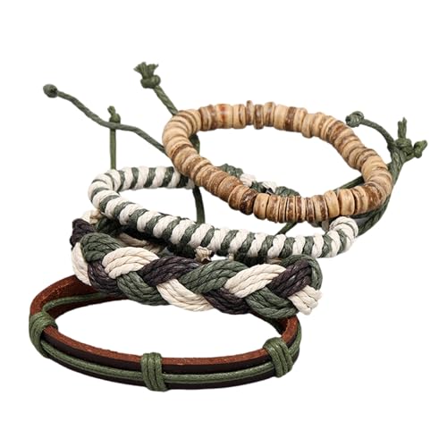 Geavonyg Herren Mode Armband Styles Handgewebe Multi Layer Jutes Seil Und Leder Accessoires Freizeit Kear von Geavonyg