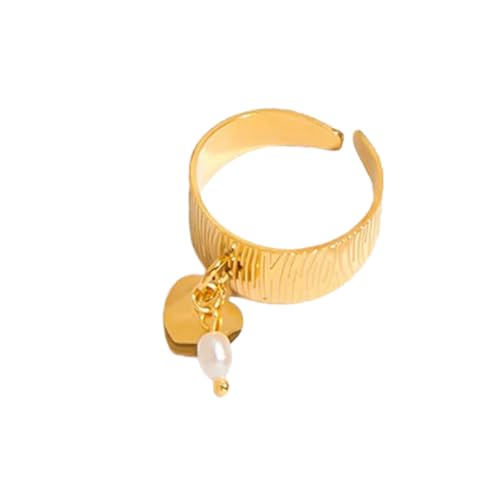 Geavonyg Mode Edelstahl Gold Herz Anhänger Doppelschicht Öffnungsringe Für Frauen Verbessert Stilvolle Outfits Edelstahlringe von Geavonyg