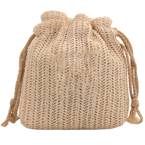 Geavonyg Mode Gewebte Tasche Mit Kordelstring Für Frauen Vintage Häkeln Gestricktes Strohkreuzkörper von Geavonyg