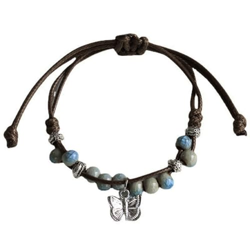 Geavonyg Neues Chinesisches Stil Keramik Perlen Armband Accessoire Schöne Schmetterlingsanhänger Handgelenk Kette Mit Verstellbarer Länge Chinesischer Stil Schmetterling Keramikperlenarmband von Geavonyg