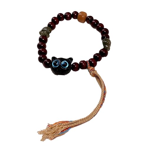 Geavonyg Niedliche Katzen Charm Armband Seil Chinesische Art Verstellbare Armbänder Handgefertigtes Handgelenk Schmuck Holzperlen Handgefertigt von Geavonyg