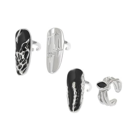 Geavonyg Packung Von 4 Trendigen Empfindlichen Fingerspitzenringen Maniküre Joint Ringe Für Frauen Stilvolle Persönlichkeit Schmuckzubehör Stilvolle Ringsammlung von Geavonyg