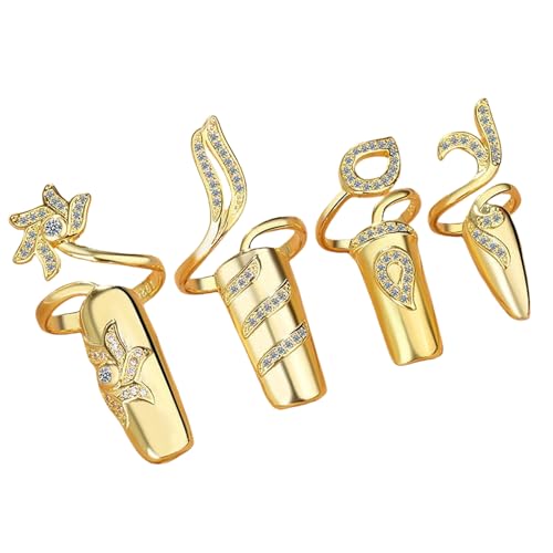 Geavonyg Packung Von 4 Vielseitigen Offenen Knöcheln Ringe Strauchsteine ​​Nägel Ringe Fingernagel Accessoires Für Mode Enthusiasten Stylish Party Accessoires von Geavonyg