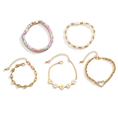 Geavonyg Stapelbarer Handschnurschmuck Mit Daisys Anhänger Farbenfrohe Perlen Armains Faux Pearls Perlen Armband Accessoire Casual Armband Ankleidung von Geavonyg