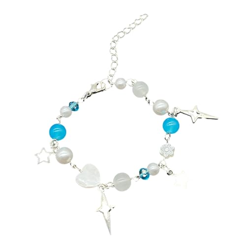 Geavonyg Star Heart Charm Armbänder Mode Armband Elegante Armreifen Einfache Perlen Armband Schmucktemperament Temperament Stern Herz Charme Armbänder Bequem Und Leicht Verstellbar Länge von Geavonyg