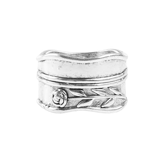 Geavonyg Vintage Silber Rosenblum Für Frauen Blattmuster Stapelbarer Zappel Anti Stress Angst Party Schmuck Rotierende Ringe Für Frauen von Geavonyg