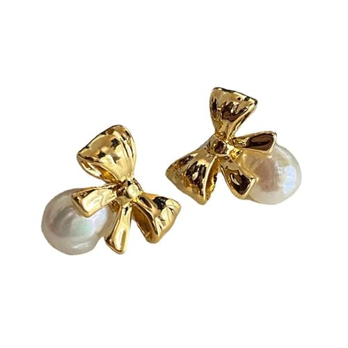 Gold Bow Knots Studs Ohrringe Modische Perle Stylish Bow Drop S925silver Pin Für Frauen Mädchen Einzigartige Modeohrringe von Geavonyg