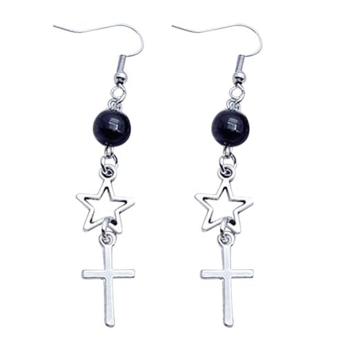 Gothic Hollow Stern Dangle Ohrringe Y2k Süßes Kühles Kreuz Anhänger Schwarz Weißer Perlenanhänger Statement Schwarzer Perlen Hohl Sternohrringe Schmuck Schmuck von Geavonyg
