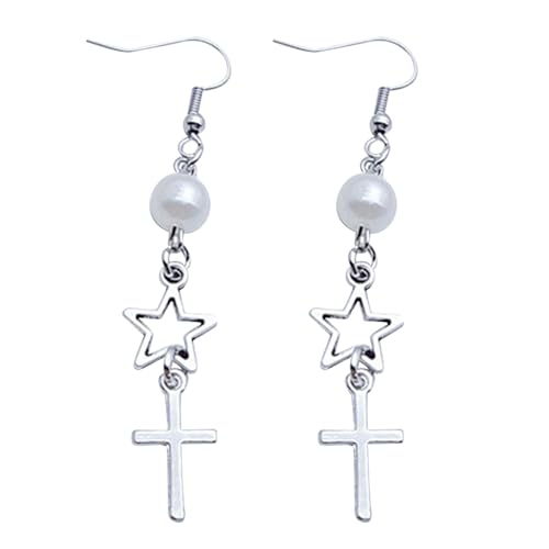 Gothic Hollow Stern Dangle Ohrringe Y2k Süßes Kühles Kreuz Anhänger Schwarz Weißer Perlenanhänger Statement Schwarzer Perlen Hohl Sternohrringe Schmuck Schmuck von Geavonyg