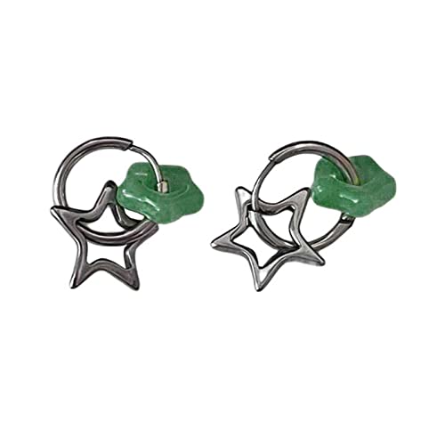 Imitation Jade Star Hoop Ohrring Handgefertigt Einfache Hengst Ohrringe Einzigartiger Charme Dangle Fashion Hip Hop Schmuck Baumle Für Frauen Lässig von Geavonyg