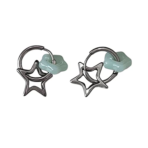 Imitation Jade Star Hoop Ohrring Handgefertigt Einfache Hengst Ohrringe Einzigartiger Charme Dangle Fashion Hip Hop Schmuck Baumle Für Frauen Lässig von Geavonyg