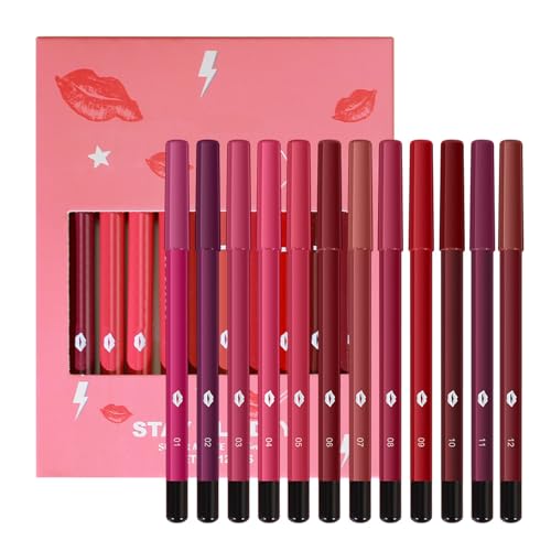 Lip Liner Set Crayon 12 Farben Liner Wasserdichte Hochs Pigmented Long Dauerstiftstift Für Frauen Mattlippen Buntstift von Geavonyg