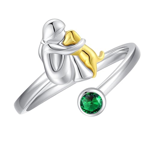 Mädchen Mit Hund Herzringen Verstellbare Fit Electroplated Handwerkskunst Für Geschenkgive Und Personalisierung Accessoires Mädchen Und Hund Liebesringe von Geavonyg