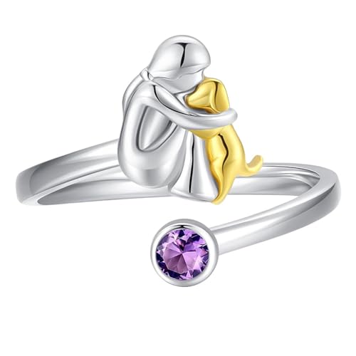 Mädchen Mit Hund Herzringen Verstellbare Fit Electroplated Handwerkskunst Für Geschenkgive Und Personalisierung Accessoires Mädchen Und Hund Liebesringe von Geavonyg