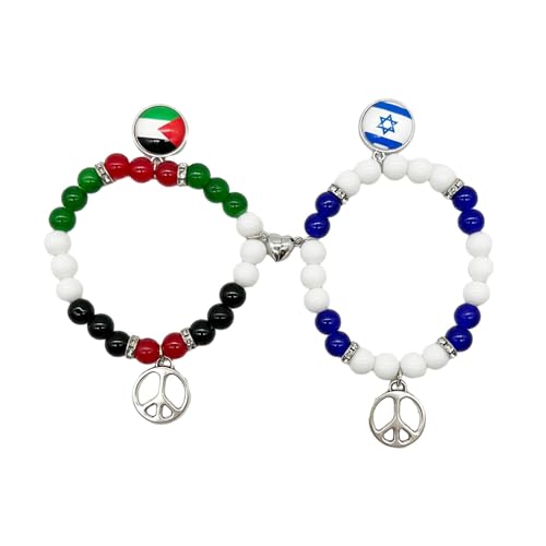 Set Von 2 Isr Ple Flagge Anhänger Armbänder Magnetische Klasze Handchain Bunte Perlen Bangelpaar Wristchains Accessroy Geschenk Für Friedensanwaltschaft von Geavonyg