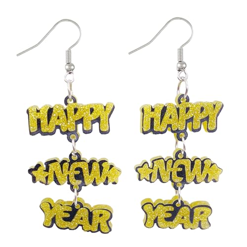 Trendy Frohes Neues Jahr Ohr Tropfen Handgefertigtes Schimmerndes Anhänger Baumelnder Ohrringe Stylische Feiertagsohren Juwelier Neujahrsbekleidung von Geavonyg