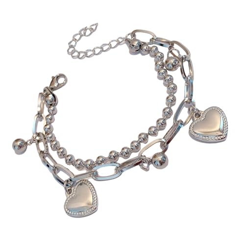 Zeitgenössische Doppelschicht Herz Quasten Armband Sturdy Legierung Perlen Bangel Vielseitiges Accessoire Für Jeden Anlass Romantik Schmuck Geschenke von Geavonyg