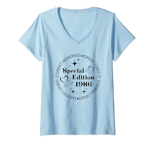 Damen 39 Jahre Jahrgang 1986 39. Geburtstag geboren 1986 T-Shirt mit V-Ausschnitt von GebGesch 1986 Geburtstag Geschenke