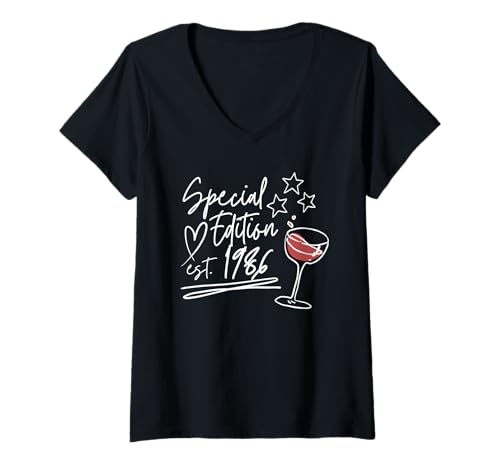 Damen Jahrgang 1986 Geburtstag Design Frauen Männer geboren 1986 T-Shirt mit V-Ausschnitt von GebGesch 1986 Geburtstag Geschenke