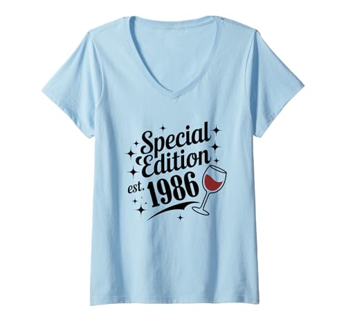 Damen 39 Jahre Jahrgang 1986 39. Geburtstag geboren 1986 T-Shirt mit V-Ausschnitt von GebGesch 1986 Geburtstag Geschenke