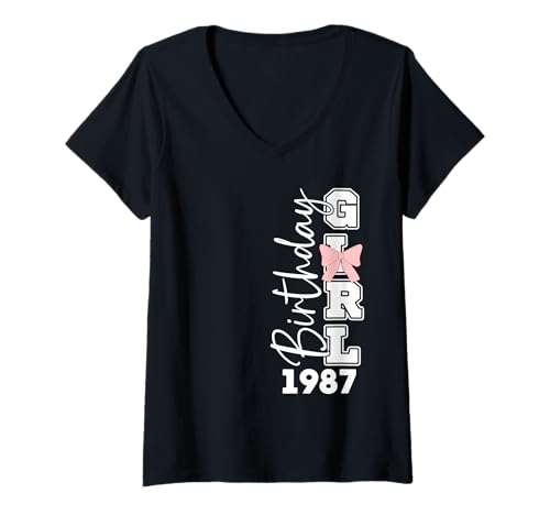 Damen Jahrgang 1987 Geburtstag Design Frauen geboren 1987 T-Shirt mit V-Ausschnitt Damen Jahrgang 1987 Geburtstag Design Frauen geboren 1987 T-Shirt mit V-Ausschnitt von GebGesch 1987 Geburtstag Geschenke