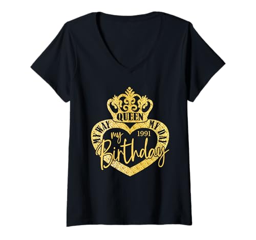 Damen 34 Jahre Jahrgang 1991 34. Geburtstag geboren 1991 T-Shirt mit V-Ausschnitt Damen 34 Jahre Jahrgang 1991 34. Geburtstag geboren 1991 T-Shirt mit V-Ausschnitt von GebGesch 1991 Geburtstag Geschenke