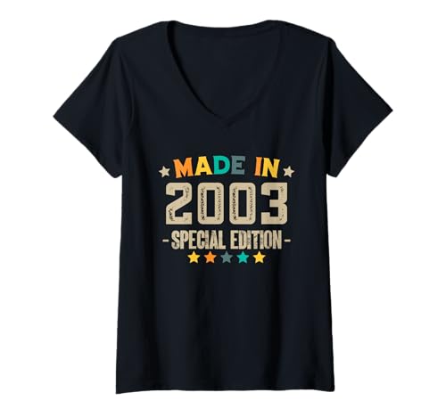 Damen Jahrgang 2003 Geburtstag Design Frauen Männer geboren 2003 T-Shirt mit V-Ausschnitt von GebGesch 2003 Geburtstag Geschenke