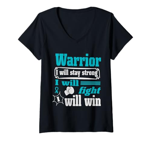 Damen Cervical Cancer Warrior Will Stay Strong Will Fight Will Win T-Shirt mit V-Ausschnitt Damen Cervical Cancer Warrior Will Stay Strong Will Fight Will Win T-Shirt mit V-Ausschnitt von Gebärmutterkrebs Cervical Cancer Awareness