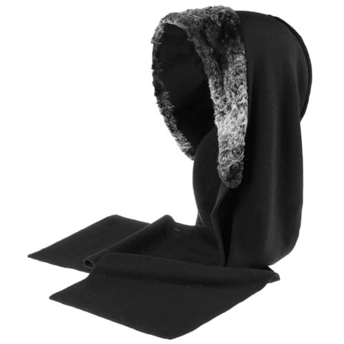 Gebeana Faye Fake Fur Schalhaube Kapuzenschal Damenschal Strickschal Haube Mützenschal Capuchon Damen - Made in Germany Winter Herbst-Winter - One Size schwarz von Gebeana