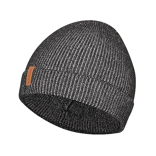 Gebol Mütze Upcycled | Strickmütze | Beanie mit Kunstleder Tag | Unisex | Schwarz | 1 Stück von Gebol