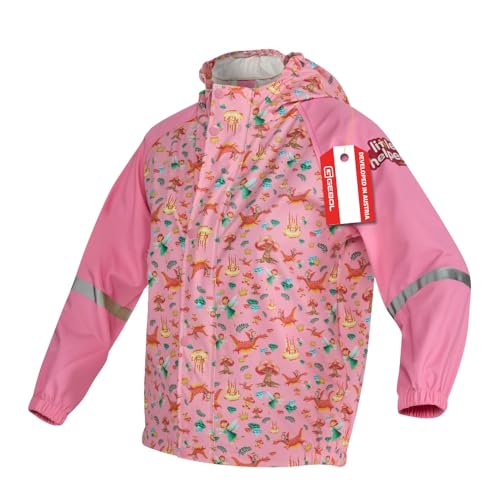 Gebol Kinder Regenjacke Little Helpers Märchenwald, 1 Stück wasserdichte Übergangsjacke mit Kapuze & Reflektoren, atmungsaktiv & leicht, für Mädchen, Farbe: pink, Größe: 110/116 von Gebol