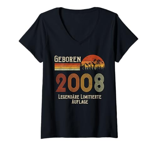 Damen Geboren 2008 Limitierte Auflage Design Jahrgang 2008 Retro T-Shirt mit V-Ausschnitt Damen Geboren 2008 Limitierte Auflage Design Jahrgang 2008 Retro T-Shirt mit V-Ausschnitt von Geboren 2008 Limitierte Auflage Gift Store
