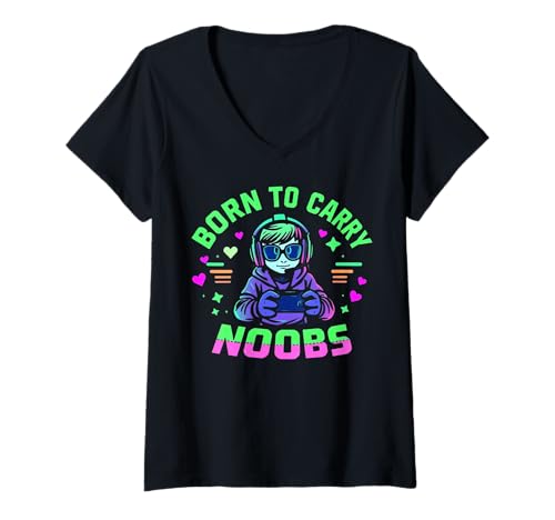 Damen Geboren zu Carry Noobs Funny Gamer T-Shirt Video Game Meme T-Shirt mit V-Ausschnitt Damen Geboren zu Carry Noobs Funny Gamer T-Shirt Video Game Meme T-Shirt mit V-Ausschnitt von Geboren auch Noobs Gamer Meme