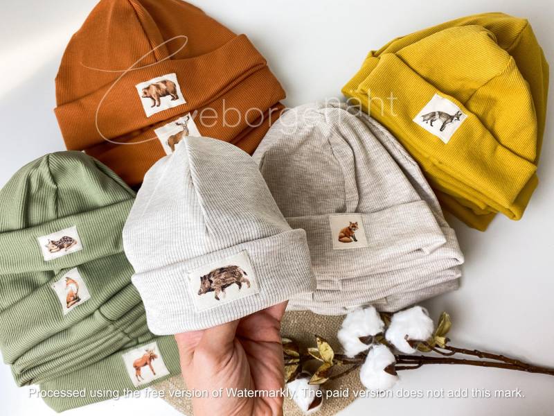 Beanie Mütze Waldtiere Übergangsmütze Aus Rippstrick Jersey Baby Kinder Erwachsene Rippjersey Viele Farben Handmade Herbst Frühling Tiere von Geborgenaeht
