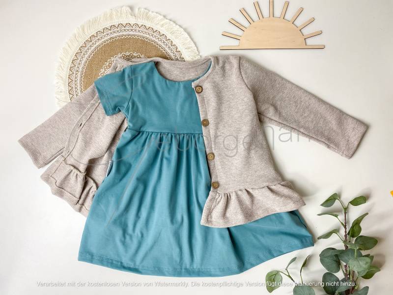 Bio Jerseykleid Kleid Mit Cardigan Strickjacke Waffeljersey Jacke Jäckchen Outfit Set Mädchen Einschulung Schuleintritt Festlich Besonders von Geborgenaeht